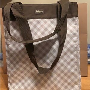 Thirty-One gray gingham with brown trim tote